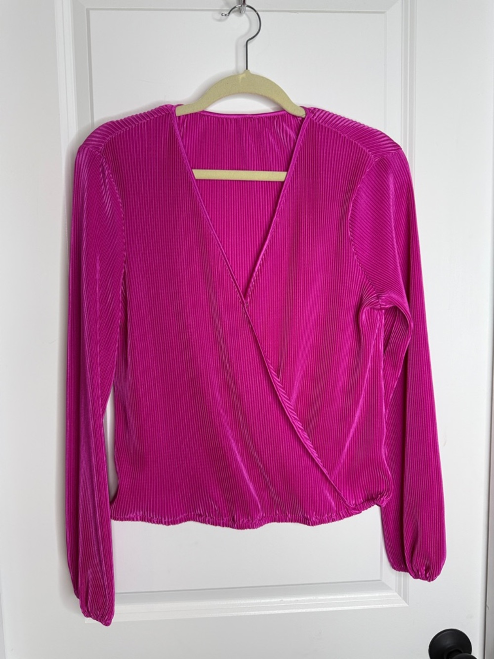 Women's Fuchsia Long-Sleeve Wrap Top Cupshe M